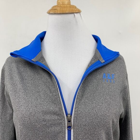 Abercrombie Jacket Women L Large Gray Heather Full Zip Mock Neck Thumbhole Run - Picture 3 of 16